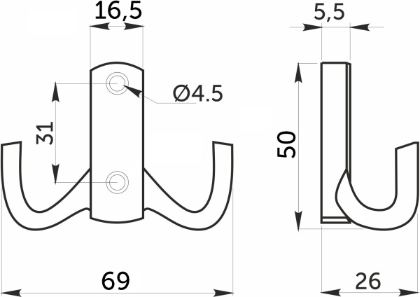 картинка Крючок меб. двухрожковый мет. WP13 сатин GRIDLI от магазина SEFI