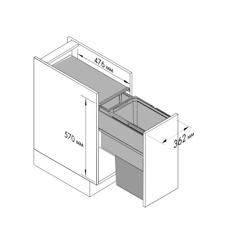 картинка Мусорное ведро VS ENVI Space XX 32л на выдвижной фасад 400 мм, цвет – серый от магазина SEFI