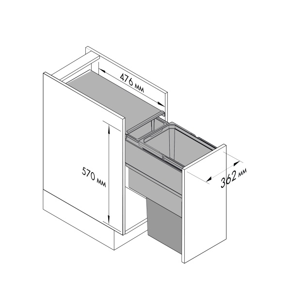 картинка Мусорное ведро VS ENVI Space XX 32л на выдвижной фасад 400 мм, цвет – серый от магазина SEFI