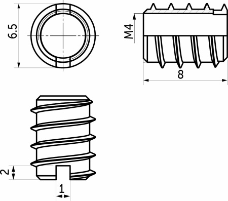 картинка Гайка Rampa М4*6,5*8 с прямым шлицем (уп/100шт) РП от магазина SEFI