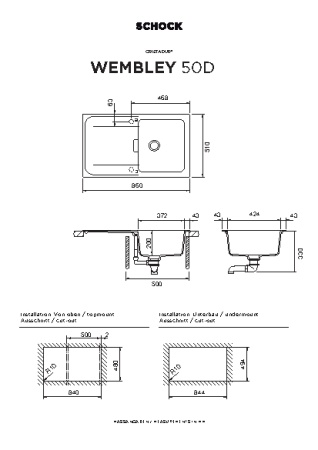 картинка Кухонная мойка SCHOCK WEMBLEY 50D CRISTADUR серебристый камень от магазина SEFI