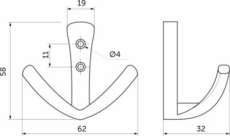 картинка Крючок меб. двухрожковый мет. RUNA хром матовый AKS от магазина SEFI