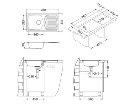картинка Мойка BASIC 170 LEI-90 NEW 780X435 в комплекте с сифоном 1130550, от магазина SEFI