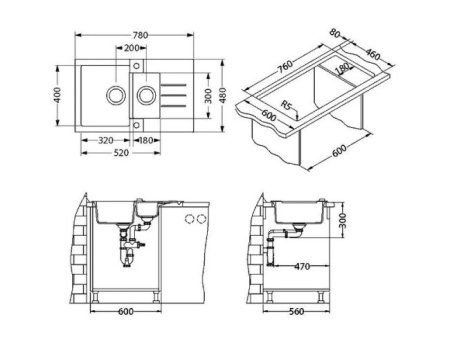 картинка Мойка ROCK 70 GRANITAL CONCRETE-G81 780x480x180;1+1/2 в комп.с сифоном 1105299, от магазина SEFI