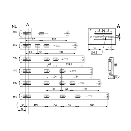 картинка Направляющая шариковая L-300 h=45 AKS SMART SOFT CLOSE + PUSH TO OPEN от магазина SEFI