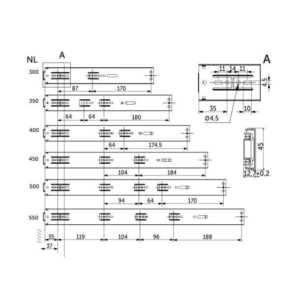 картинка Направляющая шариковая L-300 h=45 AKS SMART SOFT CLOSE + PUSH TO OPEN от магазина SEFI