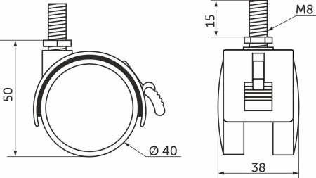 картинка Колесо меб. пласт. d40 с винтом М8 с торм., черный AKS от магазина SEFI