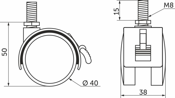 картинка Колесо меб. пласт. d40 с винтом М8 с торм., черный AKS от магазина SEFI