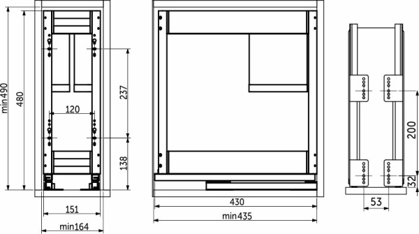 картинка Выдвижная корзина-карго 200 PRIME LINE крепл.нижнее, инокс AKS от магазина SEFI