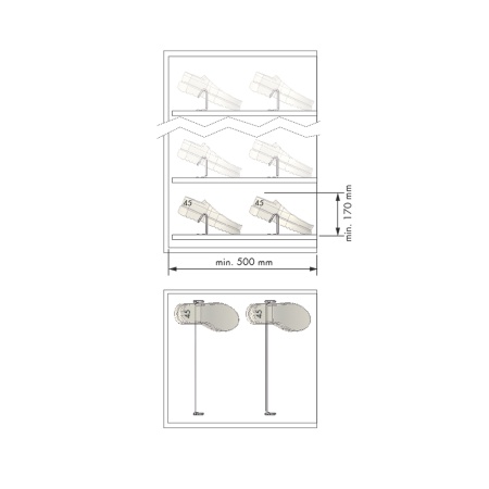 картинка Стационарный держатель Arga для обуви, крепление к полке, на ширину секции от 600 мм, цвет - хром от магазина SEFI