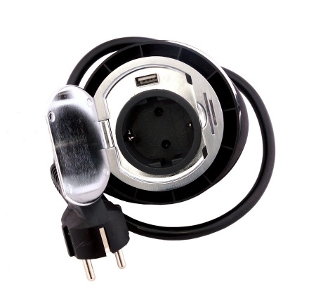 картинка Розетка Ring врезная в столешницу , 2 входа - стандартная розетка + USB вход, цвет - нержавейка от магазина SEFI