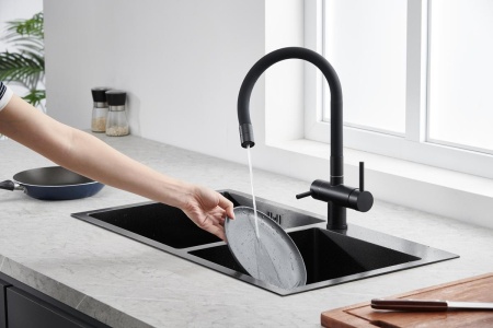 картинка Смеситель для кухни с гибким гусаком и подключением к фильтру, EMAR ЕС-3015, цвет Black от магазина SEFI