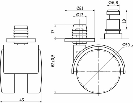картинка Колесо меб. пласт. d50 со штоком и втулкой, черный AKS от магазина SEFI