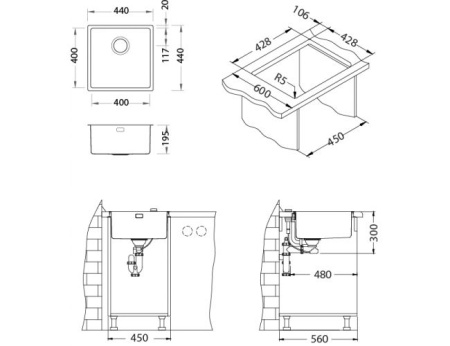 картинка Мойка ALVEUS KOMBINO 30 KMB 90 FI 440X440 F/S в комплекте с сифоном 1130550, от магазина SEFI