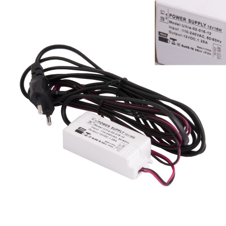 картинка Блок питания Ultra 15W/12V с вилкой и миниконнектором (по 2 м), AKS от магазина SEFI