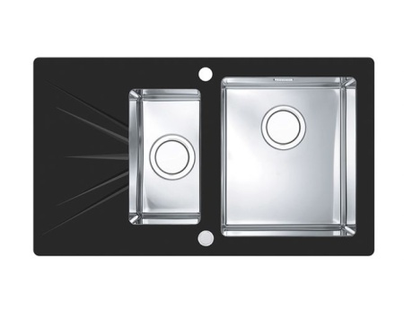 картинка Мойка KARAT 20 UP черный  860X500 1+1/2 левая в комплекте с сифоном 1123353 от магазина SEFI