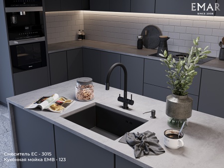 картинка Смеситель для кухни с гибким гусаком и подключением к фильтру, EMAR ЕС-3015, цвет Black от магазина SEFI