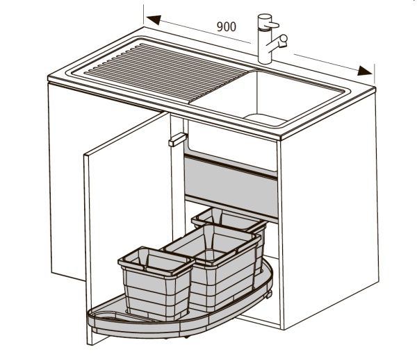 картинка Угловая система сортировки и хранения MOBIL на ширину фасада 450 мм, правое выдвижение от магазина SEFI