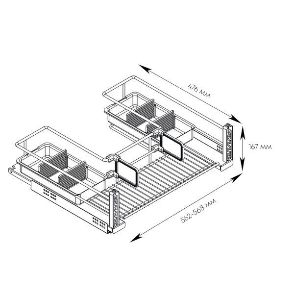 картинка Выдвижная корзина RENATA под мойку на выдвижной фасад, ширина фасада 600 мм, серый от магазина SEFI
