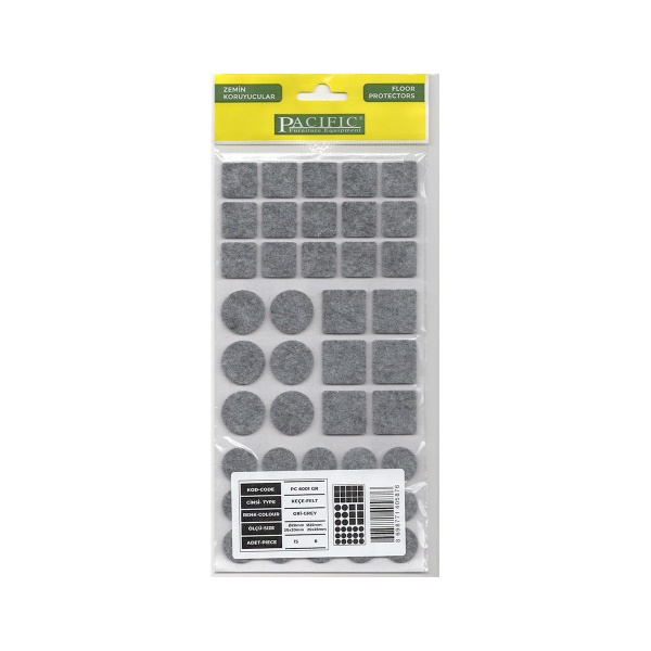 картинка Подкладка самоприлипающая фетровая микс (d20, 20 х 20 - 15 штук d25, 25 х 25 - 6 штук) серая Pacific PC 6001 GR от магазина SEFI