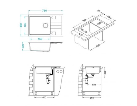 картинка Мойка INTERMEZZO 130 GRANITAL CARBON - G91 780X480X200 1X в компл.с сифоном 111729, от магазина SEFI