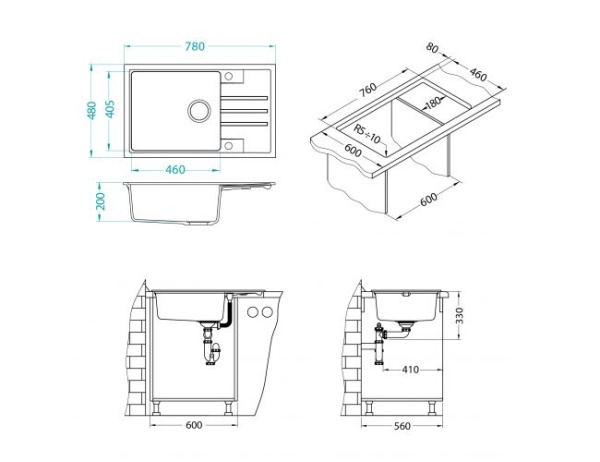 картинка Мойка INTERMEZZO 130 GRANITAL CARBON - G91 780X480X200 1X в компл.с сифоном 111729, от магазина SEFI