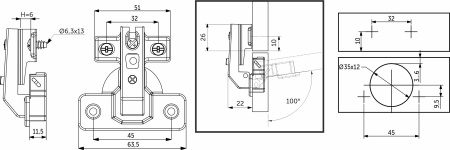 картинка Петля под фальшпанель 90° с пружиной 45мм h6 slide-on AKS (еврошурупы) короткое плечо от магазина SEFI