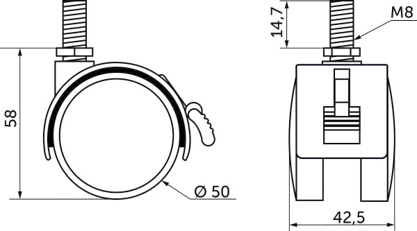 картинка Колесо меб. пласт. d50 с винтом М8 с торм., черный AKS от магазина SEFI