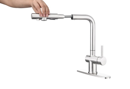 картинка Смеситель для кухонной мойки, с выдвижной лейкой и подключением фильтрованной воды EMAR EC-7020, цвет Хром от магазина SEFI