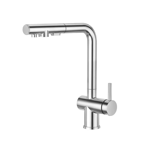 картинка Смеситель для кухонной мойки, с выдвижной лейкой и подключением фильтрованной воды EMAR EC-7020, цвет Хром от магазина SEFI