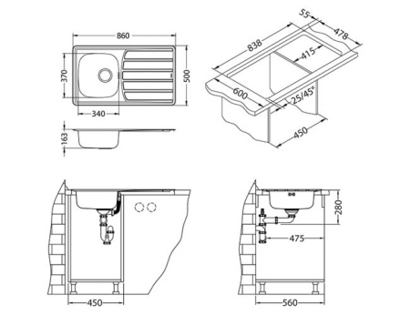 картинка Мойка ZOOM 30 NAT-90 860X500 в комплекте с сифоном 1130550, от магазина SEFI