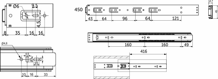 картинка Направляющая шариковая L-450 h=45 AKS PLUS PUSH TO OPEN от магазина SEFI