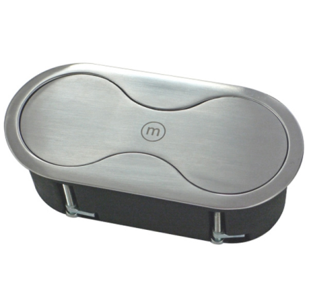 картинка Врезная мебельная розетка 2 разъема 220В SFL EIGHT, нержавеющая сталь (арт. BP8-2) от магазина SEFI