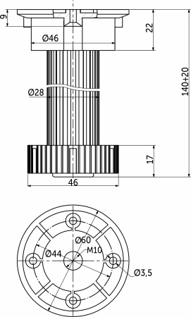 картинка Опора кухонная пласт. h150 трехсоставная, черный AKS (1уп=200шт) от магазина SEFI