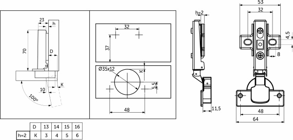 картинка Петля накладная с доводчиком 48мм h2 clip-on AKS от магазина SEFI