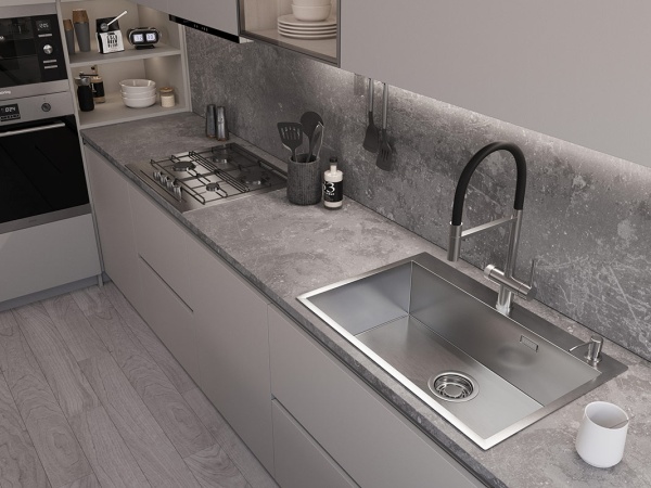 картинка Мойка EMAR 125A, покрытие PVD, цвет сатин - с дозатором в комплекте от магазина SEFI