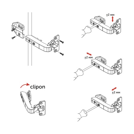 картинка Петля под фальшпанель 90° с доводчиком 45мм h0 clip-on AKS PLUS 3D (саморезы, заглушки) от магазина SEFI
