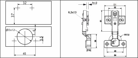 картинка Петля накладная с пружиной 45мм h2 slide-on AKS 55г (еврошурупы) от магазина SEFI