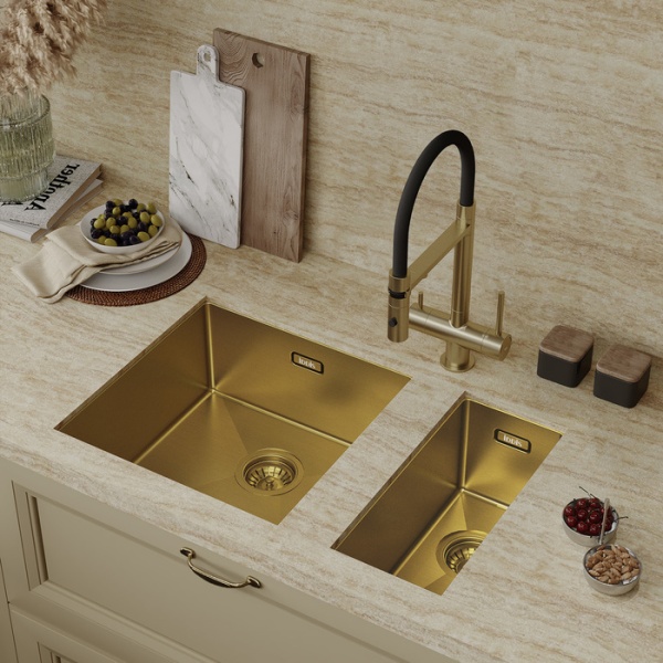 картинка Комплект моек: нерж.сталь, универс. монтаж., мат. золото, 440*440/210*440, Edifice, IDDIS, EDI44B0i77K от магазина SEFI