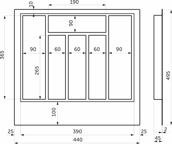 картинка Вкладыш для столовых приборов 500 TR-01 (440*495*45), графит GRIDLI от магазина SEFI