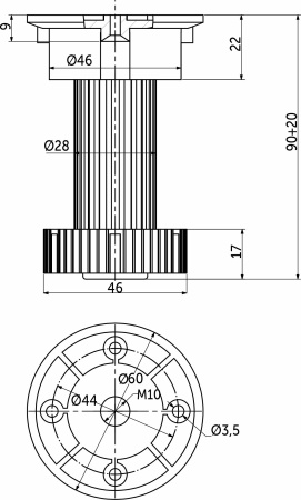 картинка Опора кухонная пласт. h100 трехсоставная, черный AKS (1уп=250шт) от магазина SEFI