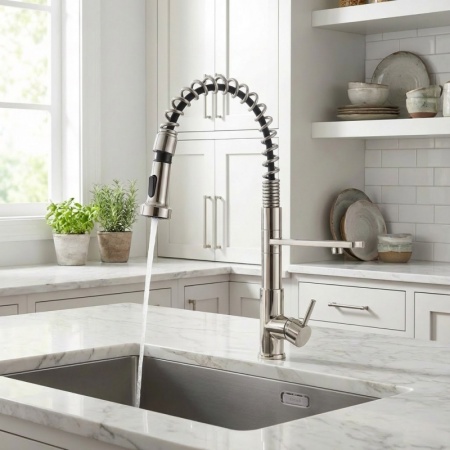 картинка Смеситель для кухни с гибким гусаком и подключением к фильтру, EMAR ЕСB 7021, цвет сатин от магазина SEFI