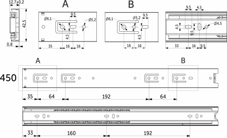 картинка Направляющая шариковая L-450 h=42 GRIDLI A от магазина SEFI