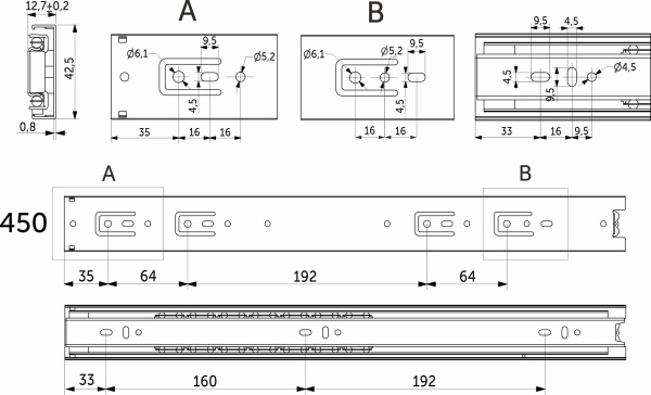 картинка Направляющая шариковая L-450 h=42 GRIDLI A от магазина SEFI