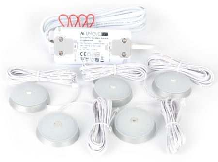 картинка Комплект: 5 светодиодных светильника TAKKA Set5, комплект 6Вт, 350mA, 5 каб. 2м с раз.Bus, трансформатор серебристый/свет натуральный от магазина SEFI