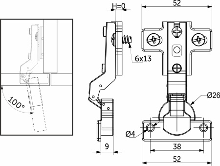 картинка Петля мини полунакладная с пружиной 38мм h0 slide-on AKS (еврошурупы) от магазина SEFI