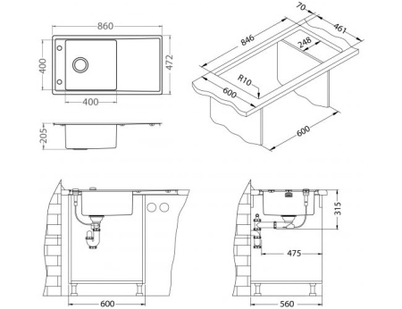 картинка Мойка ALVEUS STRICTO 20 KMB 90 FI 860X472 в комплекте с сифоном 1127252, от магазина SEFI