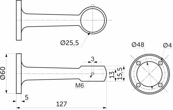 картинка Держатель дистанционный концевой трубы d25 (571), хром AKS от магазина SEFI