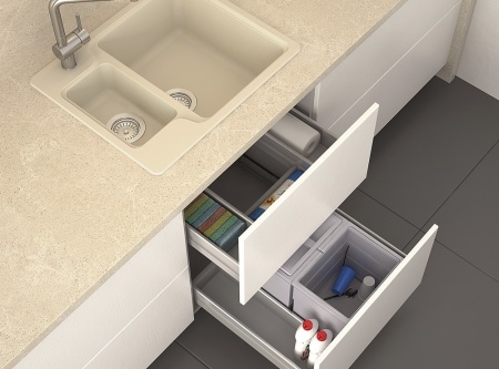 картинка Готовые изделия Atelier 60 - верхний П-образный ящик, направляющие DynaPro Grass, для ДСП 18мм , профиль серебро от магазина SEFI