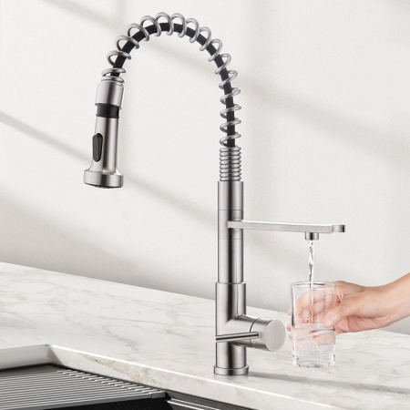 картинка Смеситель для кухни с гибким гусаком и подключением к фильтру, EMAR ЕСB 7021, цвет сатин от магазина SEFI